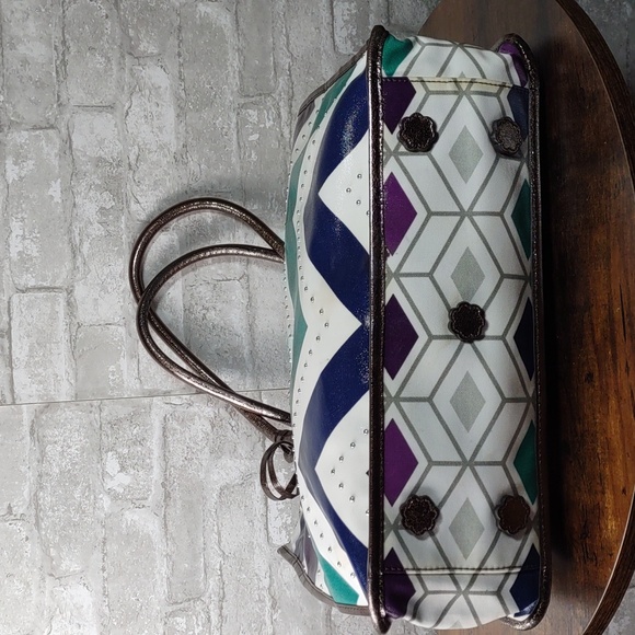 Brighton Chevron Pattern Coated Canvas Tote Bag w/Studs - Picture 8 of 16